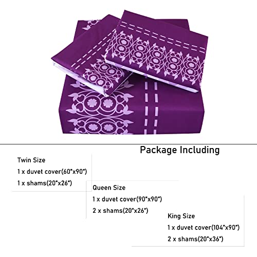 Ymy Geometric Duvet Cover Queen Size Purple, 100% Microfiber, Geometric Chevron Printed Bedding Duvet Cover 90X90 With 2 Pillow Shams, Purple, Queen Size #TOP6