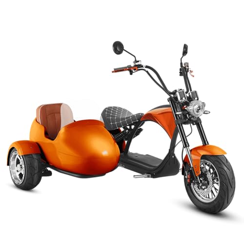 eAhora M1P Sidecar with Electric Motorcycle for Adult, 2000W Motor 37mph, 30Ah Removable Lithium Battery, 40+ Mile Range, Full Suspension and Hydraulic Brakes, 2 People Ride (Orange)