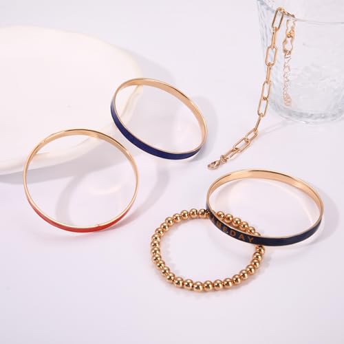 Game Day Bangle Bracelets Set for Women Stackable Gold Bangles Paperclip Beaded Bracelet Football Jewelry Game Day Outfit Accessories Gifts3