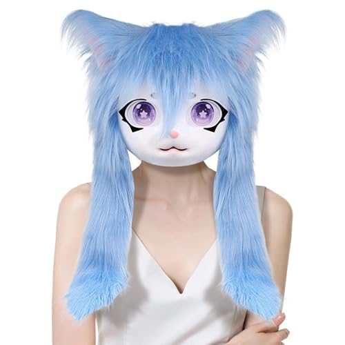 Masque chat cosplay à fourrure pour briller en convention d'anime et festival