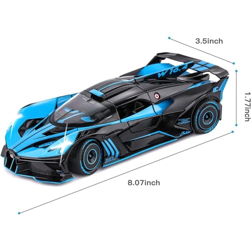 Image of New 1:24 Big Bugadi Bolide Diecast Alloy Metal Pull Back Car with Openable Doors Music Sound and Light Vehicle Toy Car for Kids Boys (Yellow)