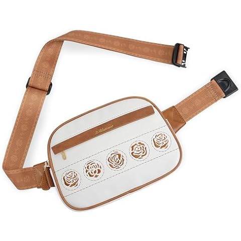 MEITRUE Belt Bag for Women Leather Fanny Pack Fashionable Small Crossbody Bags for Women Rose Embroidery Waist Bags with Adjustable Strap Cover