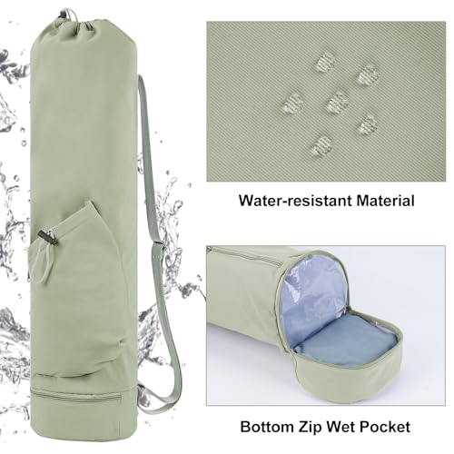 Yogatasche mit Nassfach und Flaschentasche Sporttasche Damen Verstellbarer Schultergurt Gym Yoga Tasche für Pilates Yogamatten & Yoga-Zubehör, Grün(Patent Angemeldet)