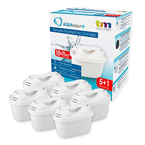 TM Electron TMFIL006+ Pack de 6 a 12 Meses compatibles con Las jarras Brita Maxtra+, 1 Filtro purifica de 100 a 200 litros de Agua, Blanco, 6 Unidades