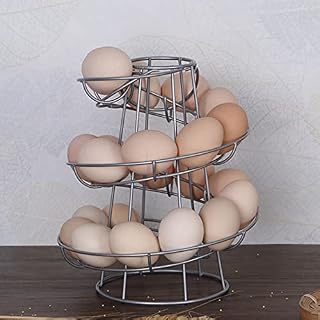 Egg Skelter Dispenser Rack Spiral Design Metal Egg Skelter Freestanding Wire Chicken Egg Storage Organizer Display Holder
