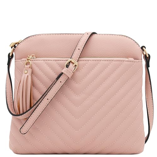 Image of FashionPuzzle Chevron Quilted Medium Crossbody Bag with Tassel Accent