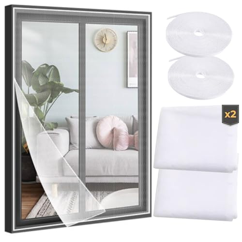 Mosquiteras para ventanas, con velcro autoadhesivo | Mosquitera ventana corredera DIY recortable lavable, instalación fácil sin taladro | Red mosquitera para janelas | Rede mosquiteira | 160x130, 2 ud