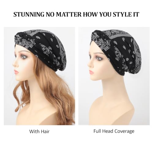 Image of DRESHOW Turban Pre-Tied Twisted Hat Thread African Head Wraps for Black Women Chemo Cancer Cap Braid Hair Cover