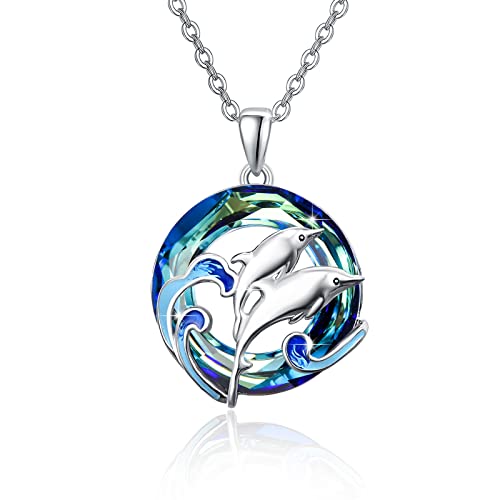 MEDWISE Dolphin Necklace 925 Sterling Silver Crystal Dolphin Pendant Dolphin Jewelry Gift for Women Girls
