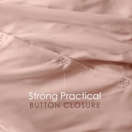 Image of Hearth & Harbor Blush Pink Duvet Cover with Fitted Sheet Twin Size | 3 Piece Soft Double Brushed Bedding Set, Button Closure, 1 Duvet Cover 68x90 Inches, 1 Fitted Sheet, 1 Pillow Sham