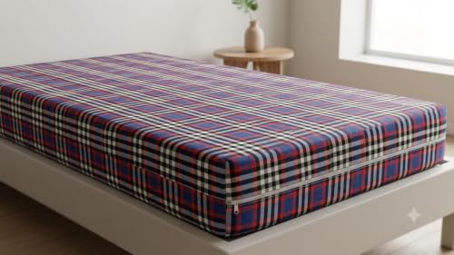 Image of LEEBA Pure Cotton Mattress Cover for Single Bed (72x36x5 Inch | 6x3 Feet) - Breathable Mattress Protector with Heavy Duty Zipper Closure, Washable, Dustproof Bed Safety Encasement (Blue /Multicheck)