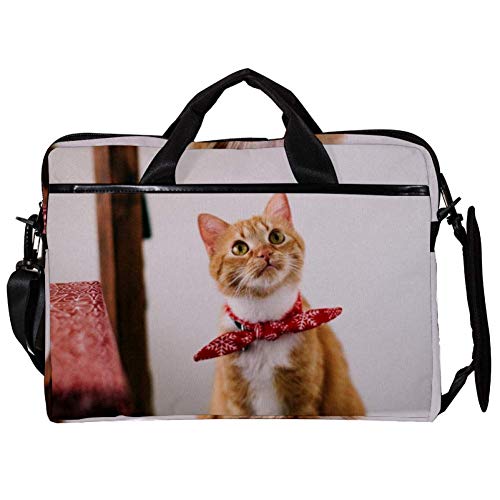 Sacoche ordinateur 14-15.4 pouces motif chat orange avec bandoulière