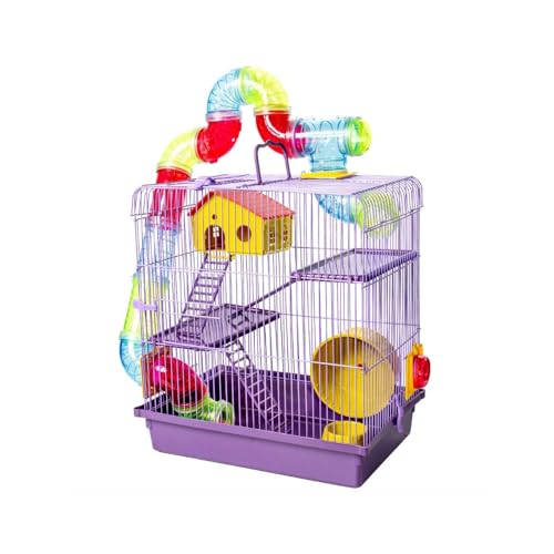 GAIOLA TUBO SUPER LUXO 3 ANDARES LILÁS HAMSTER COMPLETA CASINHA RODA ESCADA SUPER LUXO