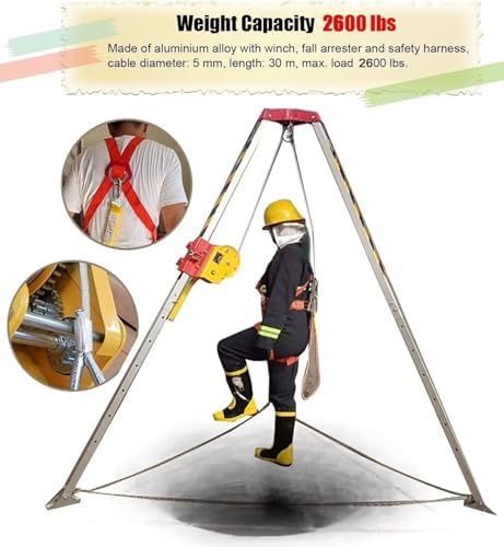 Heavy Duty Fall Arrest Kit - Confined Space Tripod for Fire Rescue, 1200 lbs Capacity, Safety Belt for Sewage Tunnel Protection, OSHA Compliant, Durable and Reliable
