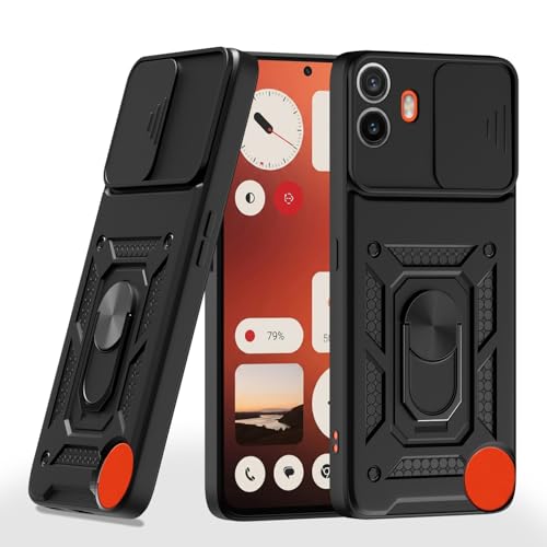 Image of Pikkme D10 Tough Armor Bumper Case | 360 Protection Case | Sliding Camera Shield Cover & Ring Holder Stand Back Cover for CMF by Nothing Phone 1 (Black)