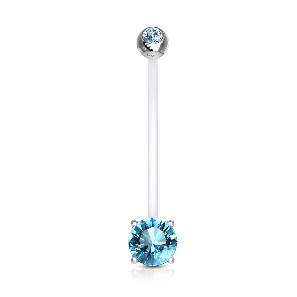 GBJUK14g Aqua Heart Gem Bioflex Embarazo Boton Bar Largo ombligo Anillo Maternidad Piercing Joyería