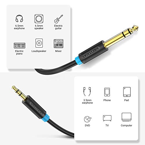 Cable de audio Jack 3.5mm a 6.35mm macho a macho 1 m miniatura 2