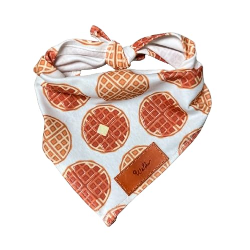 Dog Bandana, Waffles, Dog Bandana, Traditional Tie, Personalized Leather Name Tag Bandanna, Scarf, Pet Accessories, Dog Bandana