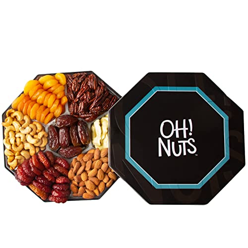 Dried Fruit and Nuts Gift Basket 7 Variety Gift Tin Box - Gourmet Arrangement Platter - Healthy Food Snack Box for Birthday, Anniversary, Corporate - Gift for Women & Men by Oh Nuts Dried Fruit and Nuts Gift Basket 7 Variety Gift Tin Box - Gourmet Arrangement Platter - Healthy Food Snack Box for Birthday, Anniversary, Corporate - Gift for Women & Men by Oh Nuts