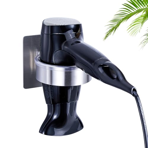 WAYASI Soporte para Secador de Pelo, Porta Secador de Pelo de Acero Inoxidable 304, Secador de Pelo de Montaje en Pared, Plateado Autoadhesivo Soporte Secador de Pelo