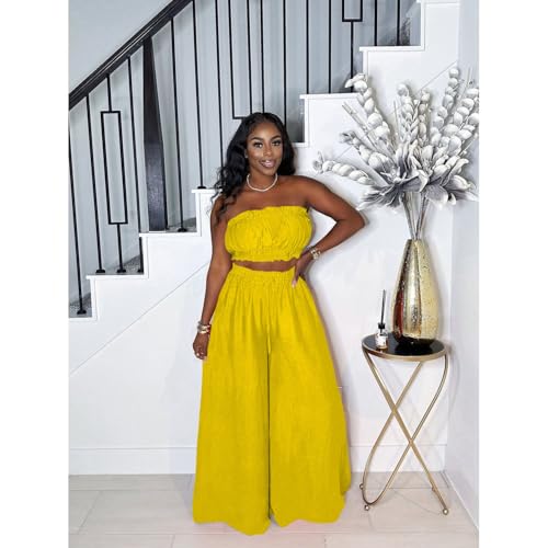 Image of Two Piece Sets for Women Summer Outfits Crop Tops and Wide Leg Pants Sets Sexy Jumpsuits Vacation Outfits with Pockets