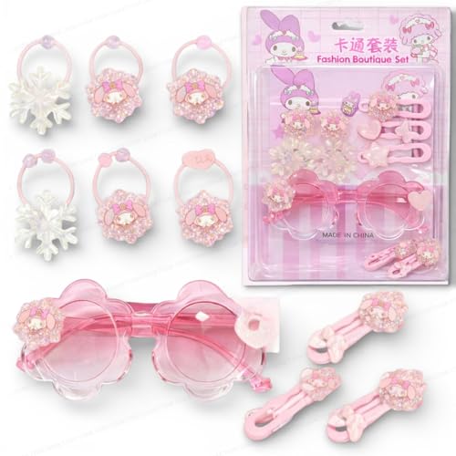 Image of SHAKTISM Kids Sunglasses with Hair Accessories Set for Girls, Cartoon Flower Shape Goggles with Hair Clips and Rubber Bands, for Toddlers and Kids Aged 2-8 Years