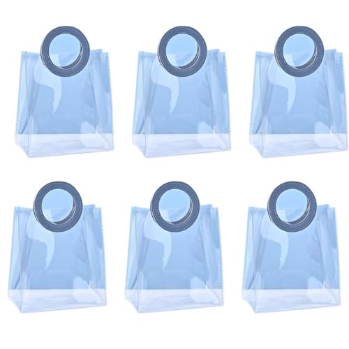Image of SATYAM KRAFT 6 Pcs Transparent Round Leather Handle Goodie Bags |Gift Bag for Her&Him Wedding Return Gifts Christmas Valentine's Day Birthday Event Festivals Shopping Carry-Packing Bag Blue(27.5x24.5)