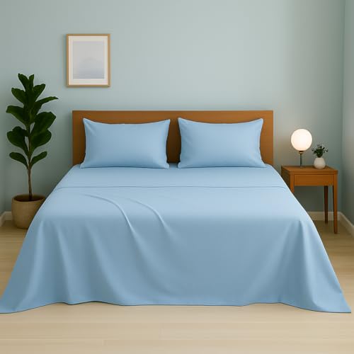 Image of Bed Sheets for King Bed - Hotel Luxury Bedding 1800, Ultra-Soft & Wrinkle-Free - Light Blue Solid King Size Sheets for Ultimate Comfort