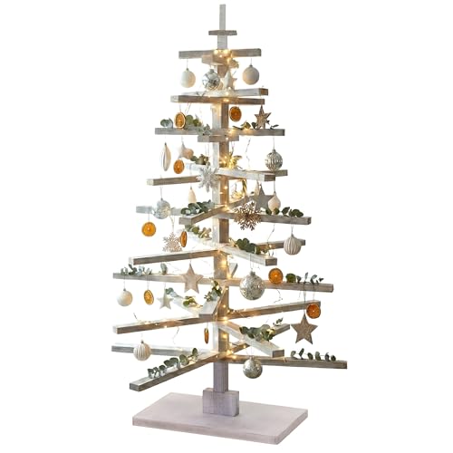 Deko-Weihnachtsbaum HWC-H77 3D-Christbaum Weihnachtsdekoration Shabby-Look Tannenholz verstellbar 130x82x82cm - weiß