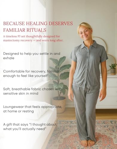 Image of Inspired Comforts Post Surgery Mastectomy Recovery Pajamas Set with Internal Drainage Pockets