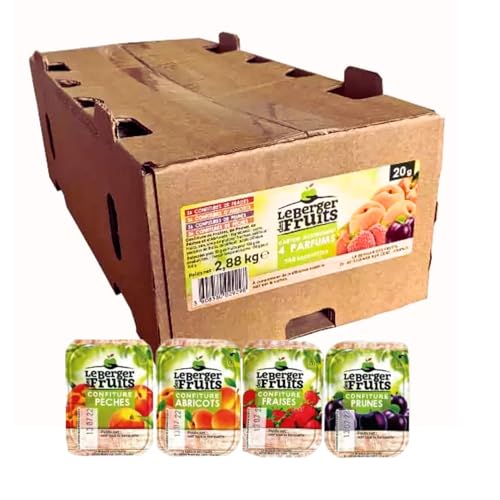 LE BERGER DES FRUITS | 144 barquettes de confiture assortie : prune, pêche, abricot et fraise | portions individuelles de 20 g pour varier les plaisirs au...