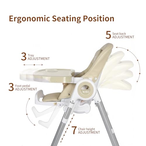Image of Babilous Baby High Chair, 4-in-1 Foldable High Chair with Auto-Lock Wheels | Auto-Lock Wheels for Safe, Adjustable Comfort, Easy-Clean PU Seat, Infant Feeding, High Chair for Babies and Toddlers