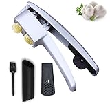 Garlic Press, Garlic Mince and Garlic Slice, 2 in 1 Garlic Press, Crushing Easy-Squeeze Garlic Press, Ergonomic Handle Rust Proof Dishwasher Garlic Press