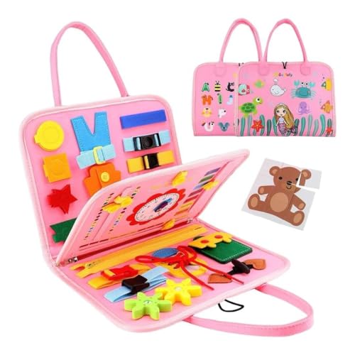Image of Busy Binder & Busy Book for Toddlers Toys - Montessori ABCD Toys Travel Essentials Made of Soft Felted Wool for 1-4 Year Old Girls Educational Games - Preschool Learning (Pink Play Book)