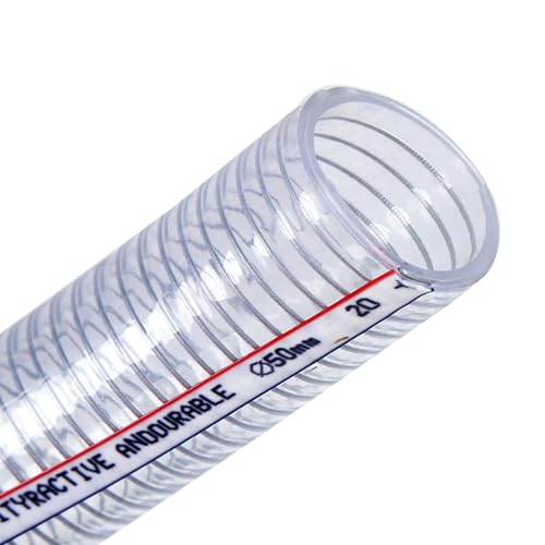 Tubo de succión de vinilo PVC, Manguera de PVC transparente de alambre de acero con 2 abrazaderas, 6 mm de espesor, 1 m de largo, duradera, for aire y agua.(ID 51mm)