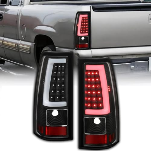PENSUN Tail Lights Assembly Set Compatible With 2003 2004 2005 2006 Chevy Silverado GMC Sierra 1500 2500HD 3500 Rear Brake Lamp Pair Left+Right W/LED Black GM2800161 GM2801161