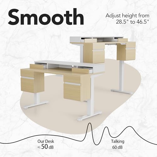 Image of HUANUO Electric Standing Desk with 6 Drawers, 55 Inch Height Adjustable Stand Up Desk with Storage, Computer Workstation Compatible with Monitor Stand for Home Office, Light Walnut
