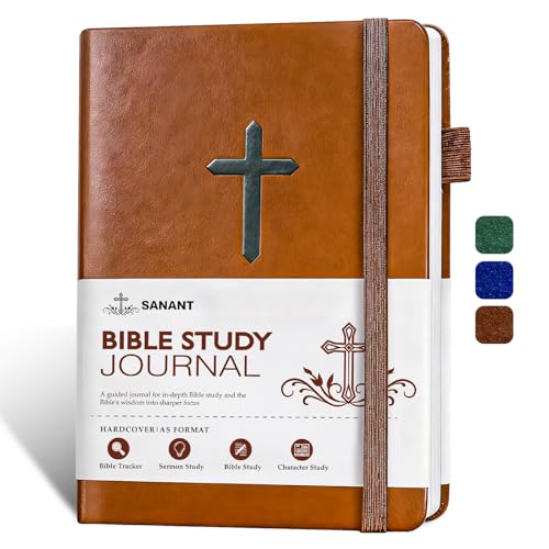 Bible Study Journal Leather Christian Bible Church Notes Notebook for Note Taking & Reflection Guided Bible Study Supplies Faith Based Jesus Religious Gifts Bible Notebook for Men Women(Brown)