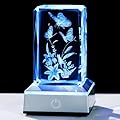 YWHL 3D Crystal Butterfly Gifts for Women, Laser Engraved Butterfly and Lily Flower Figurines with Light Base for Butterfly Lovers Nature Lovers, Gifts for Birthday Christmas