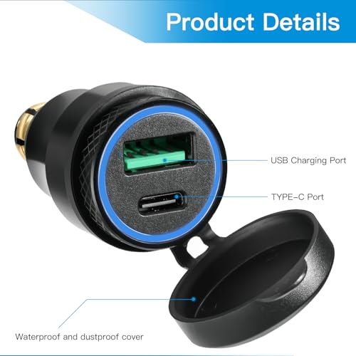 Image of Motorcycle Power Adapter DIN Hella Plug to QC 3.0 USB & Type C Charger Compatible with BMW Triumph Tiger Ducati Motorcycle