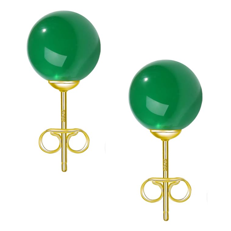 Jade Earrings Studs for Women Natural Green Gemstone 5MM Sterling Silver Large Backing Hypoallergenic Nickel and Lead Free Handcrafted with Gift for Women