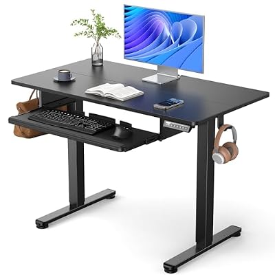 ErGear Electric Standing Desk with Keyboard Tray, 44x24 Inches Adjustable Height Sit Stand Up Desk, Home Office Desk Computer Workstation, Black