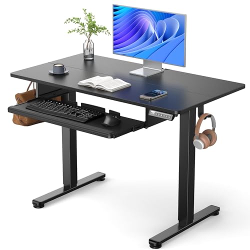 Image of ErGear Electric Standing Desk with Keyboard Tray, 44x24 Inches Adjustable Height Sit Stand Up Desk, Home Office Desk Computer Workstation, Black