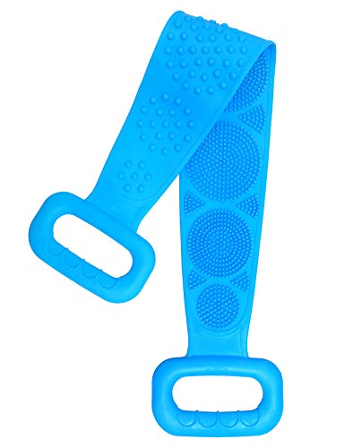 Silicone Bath Body Brush Scrubber Towel Back Shower Long Handle Scrubbing Belt Blue