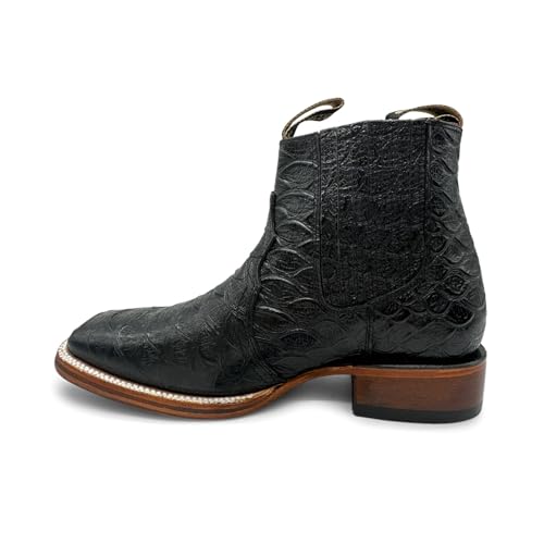 Mens Leather Short Ankle Embossed Python Print Cowboy Boot2