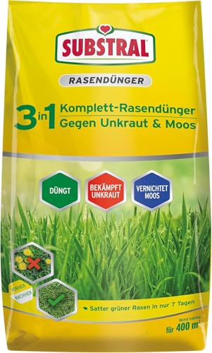 Substral 3in1 Komplettrasendünger, 14 kg für 400m² Rasenfläche - mit Unkrautvernichter und Moosvernichter