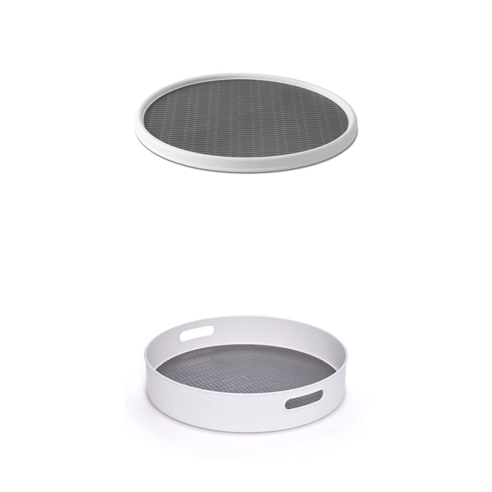 Copco 255-0186 Non-Skid Pantry Cabinet Lazy Susan Turntable, 18-Inch, White/Gray - 2555-0186 and Copco Non-Skid Under-Sink Pantry Cabinet Kitchen Organizer, 18-Inch, White/Gray 2