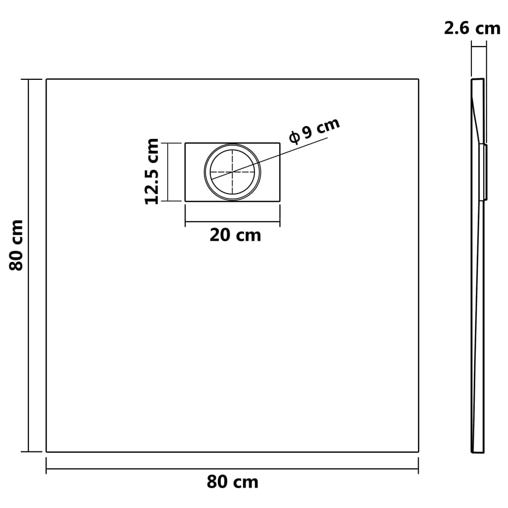 vidaXL Plato Ducha Resina Textura Pizarra Extraplano Antideslizante Mineral Fibra Vidrio Resistente Duradero Fácil Limpiar Cuadrado Blanco 80x80 cm
