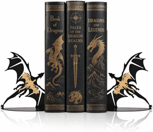 Image of 2Pcs Metal Dragon Bookends Holder Stand Heavy Duty Study