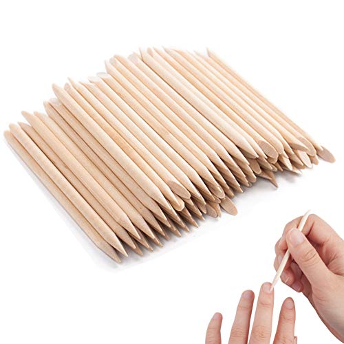 100 Pcs Nail Art Orange Wood Sticks - Multi-Functional Double Heads Cuticle Pusher - Pointed and Tapered Edges - Effective & Easy to Use Manicure Pedicure Tool